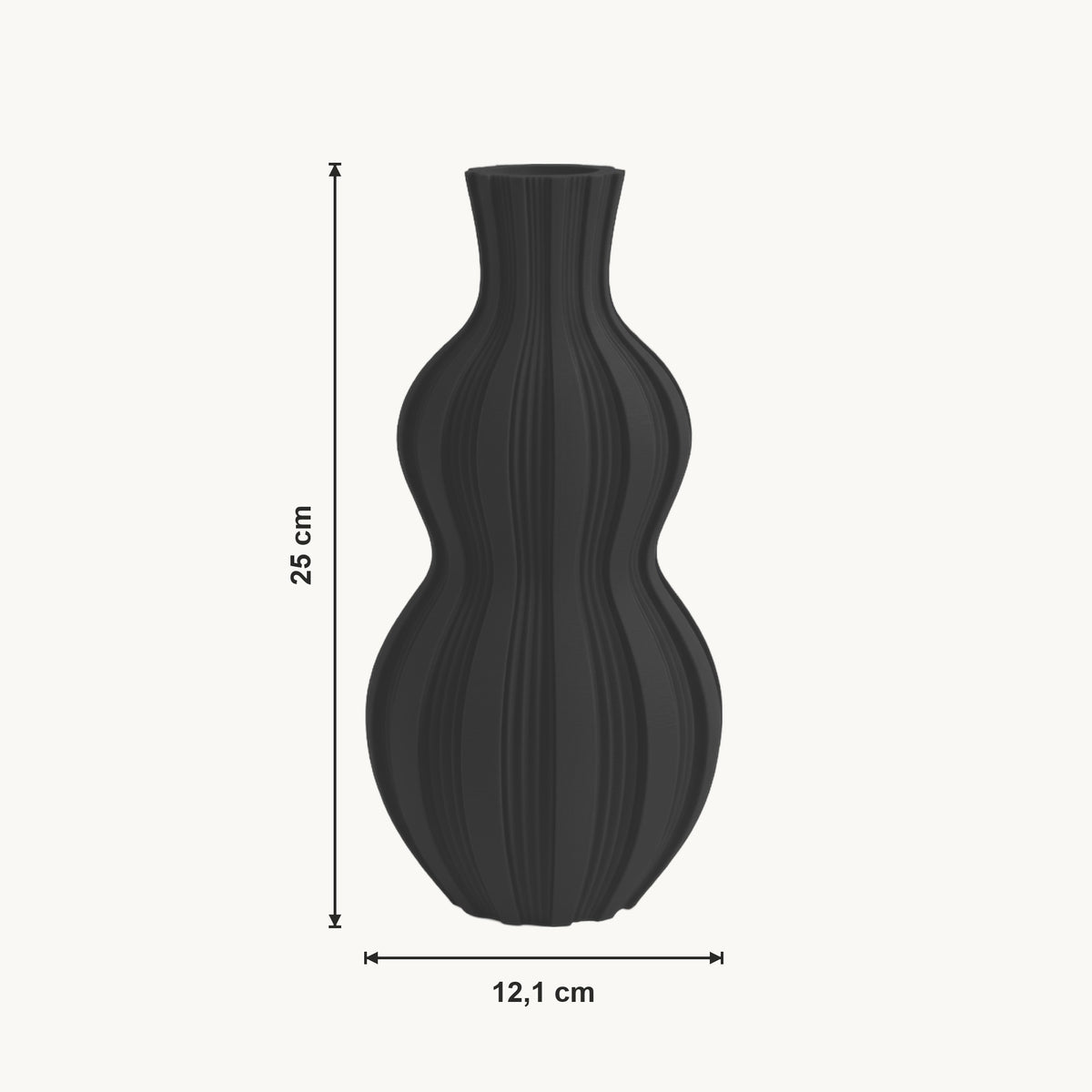 Jorik - Golvend Geribbeld Silhouet Moderne Vaas — maat (zwart-25cm)