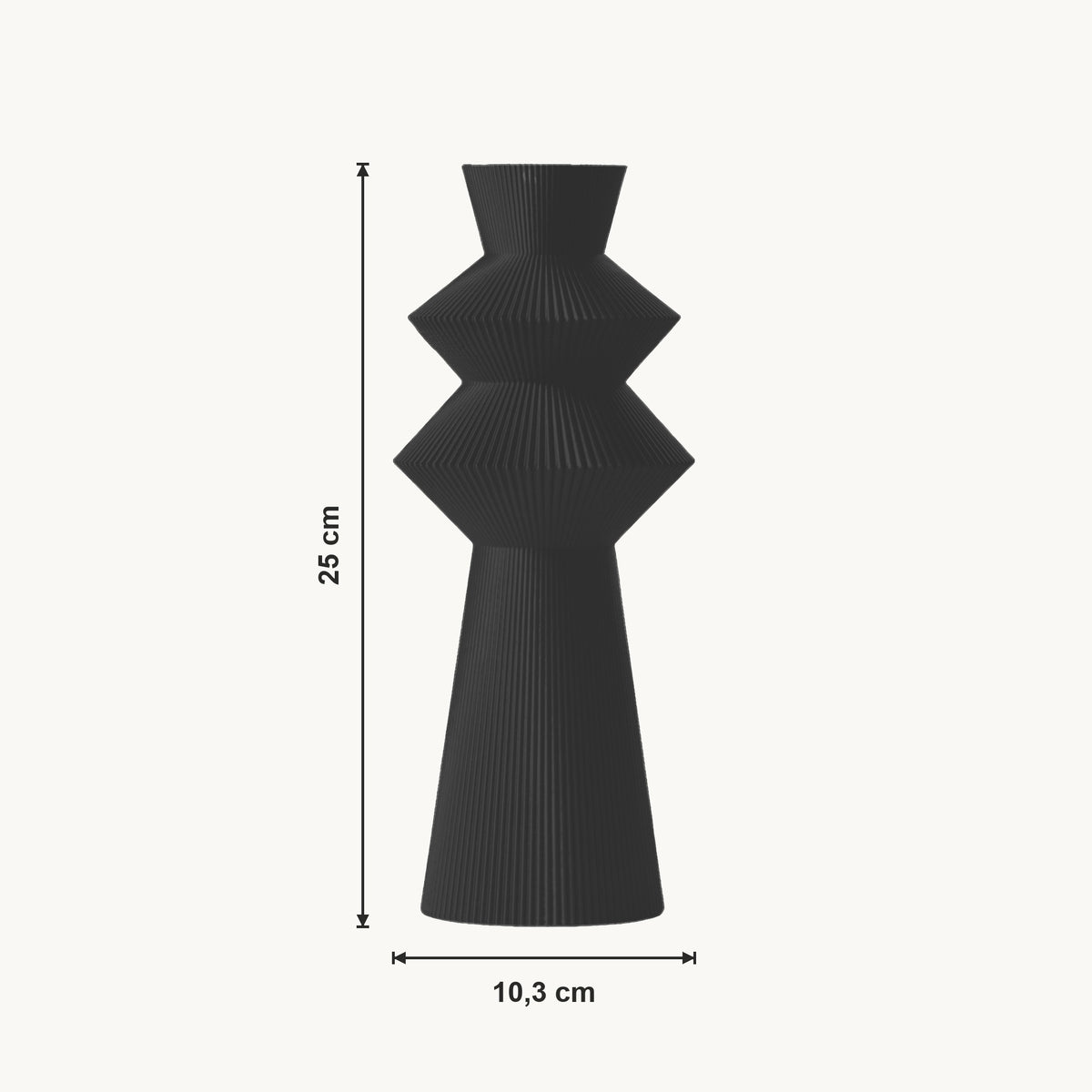 Neron - Gefacetteerde Geribbelde Geometrische Vaas — maat (zwart-25cm)