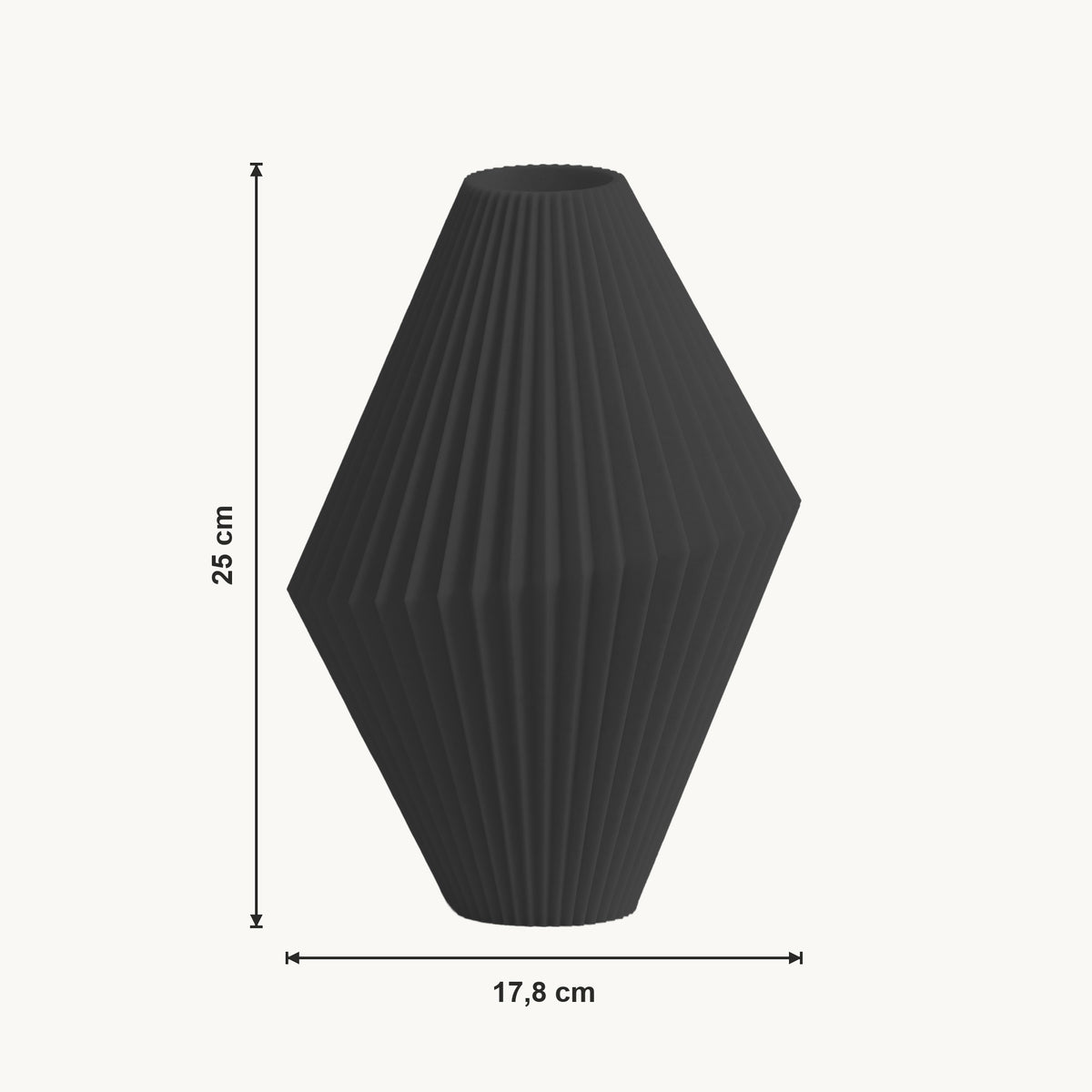 Milo - Gefacetteerde Geribbelde Sculpturale Vaas — maat (zwart-25cm)