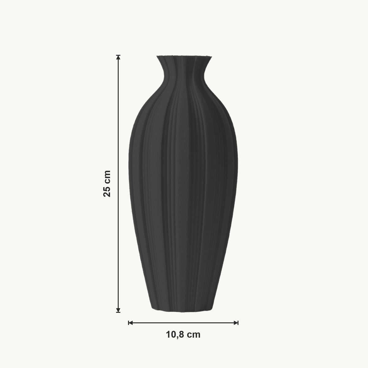 Soren - Geribbelde Taps Toelopende Moderne Vaas — maat (zwart-25cm)