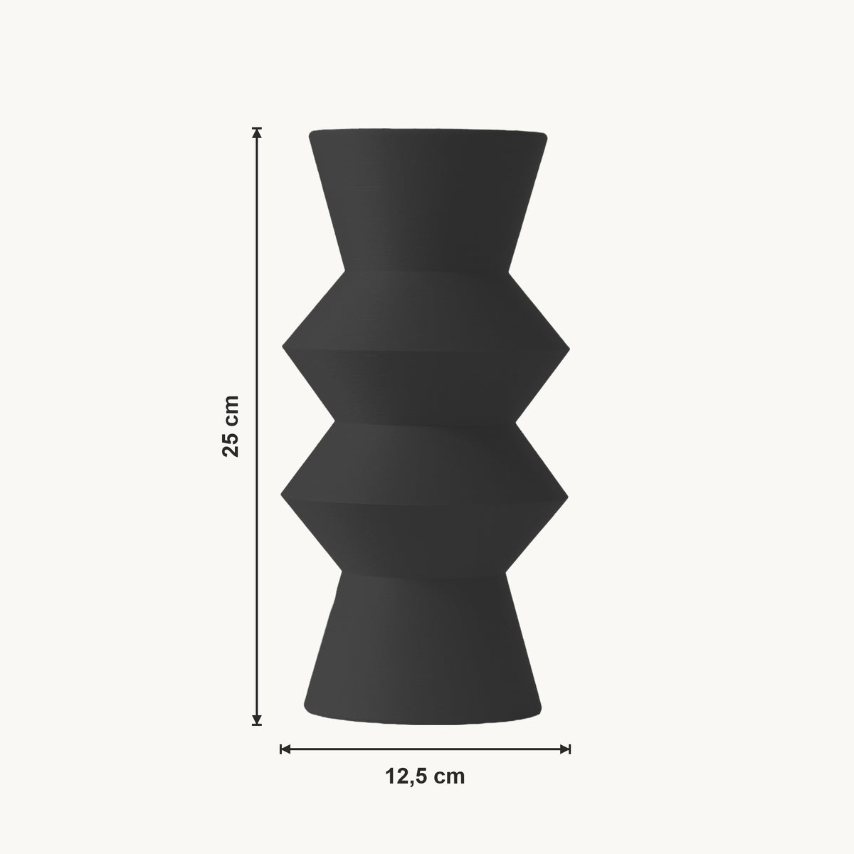 Quill - Horizontaal Geribbelde Gestapelde Geometrische Moderne Vaas — maat (zwart-25cm)