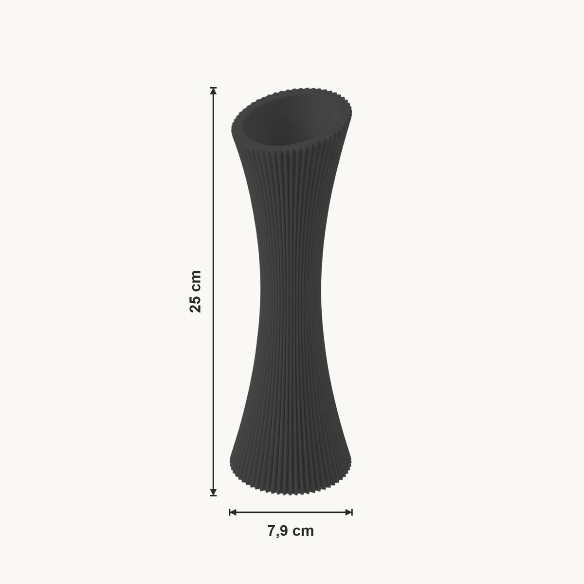 Talin - Gegroefde Taps Geribbeld Moderne Vaas — maat (zwart-25cm)