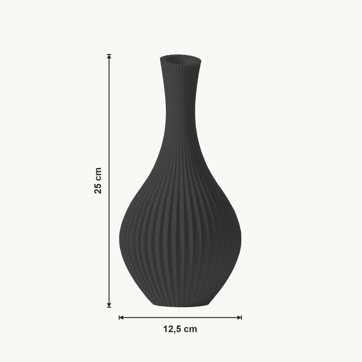 Elori - Gegroefde Taps Toelopende Organische Vaas — maat (zwart-25cm)