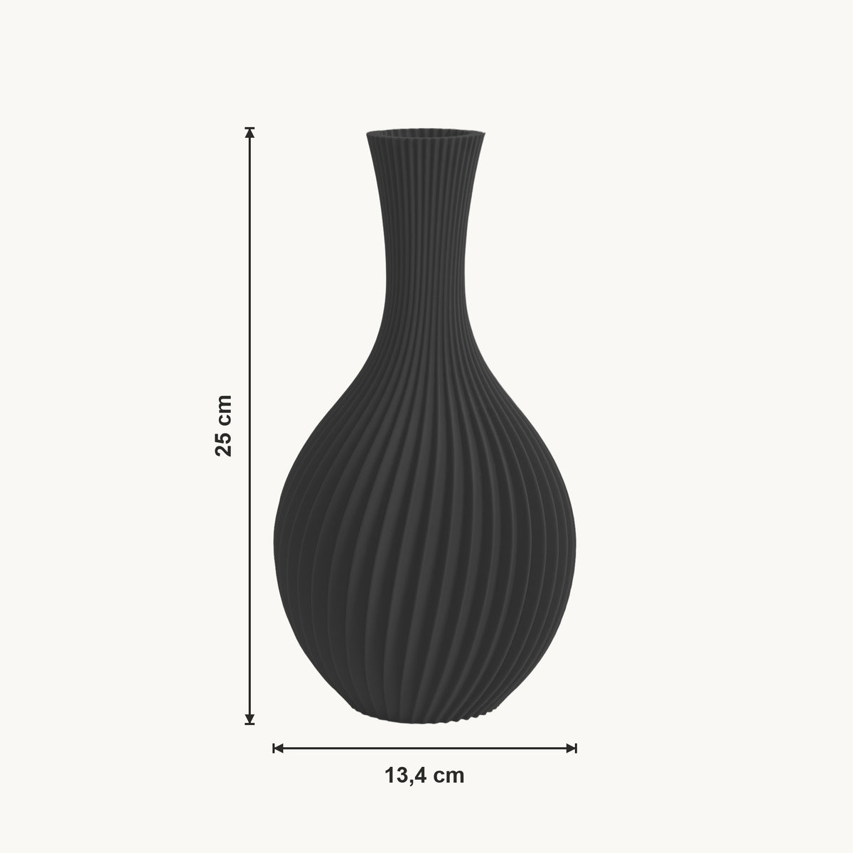 Iris - Spiraal Geribbelde Sculpturale Vaas — maat (zwart-25cm)