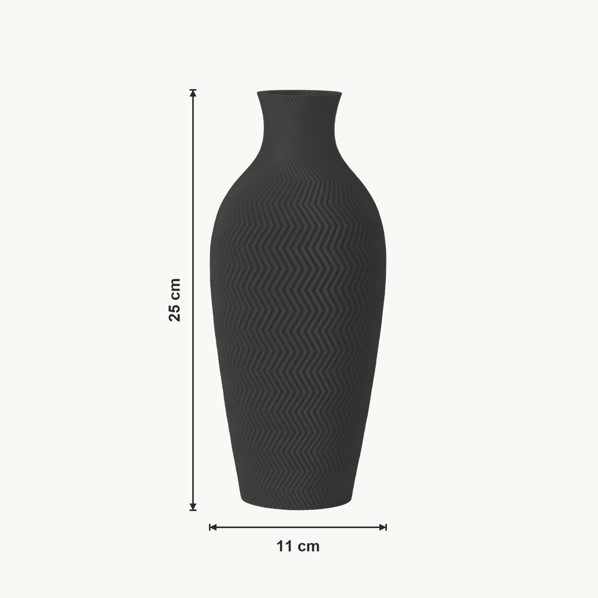 Aluna - Zigzag Taps Sculpturale Vaas — maat (zwart-25cm)