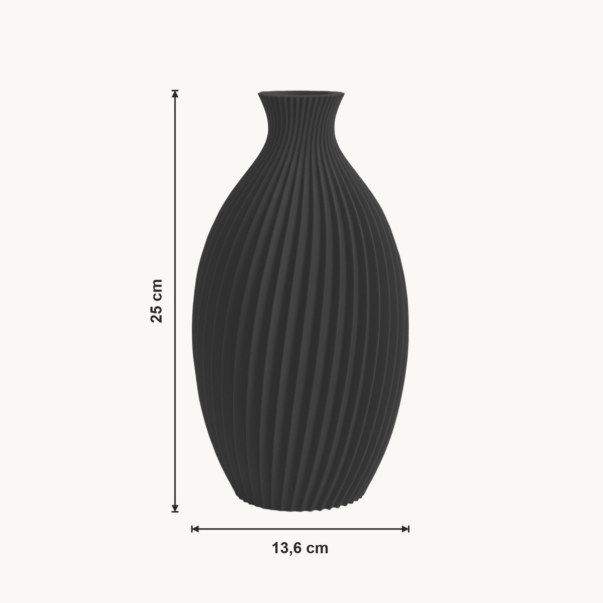 Junes - Gegroefde Taps Toelopende Moderne Vaas — maat (zwart-25cm)