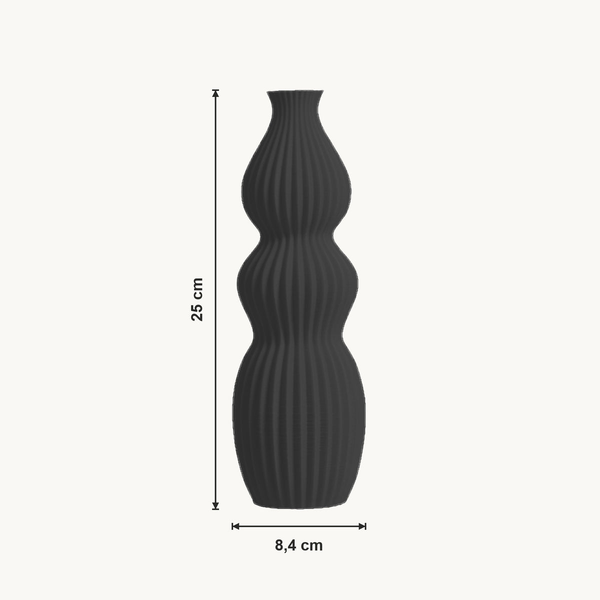 Isola - Geribbelde Golvende Sculpturale Moderne Vaas — maat (zwart-25cm)