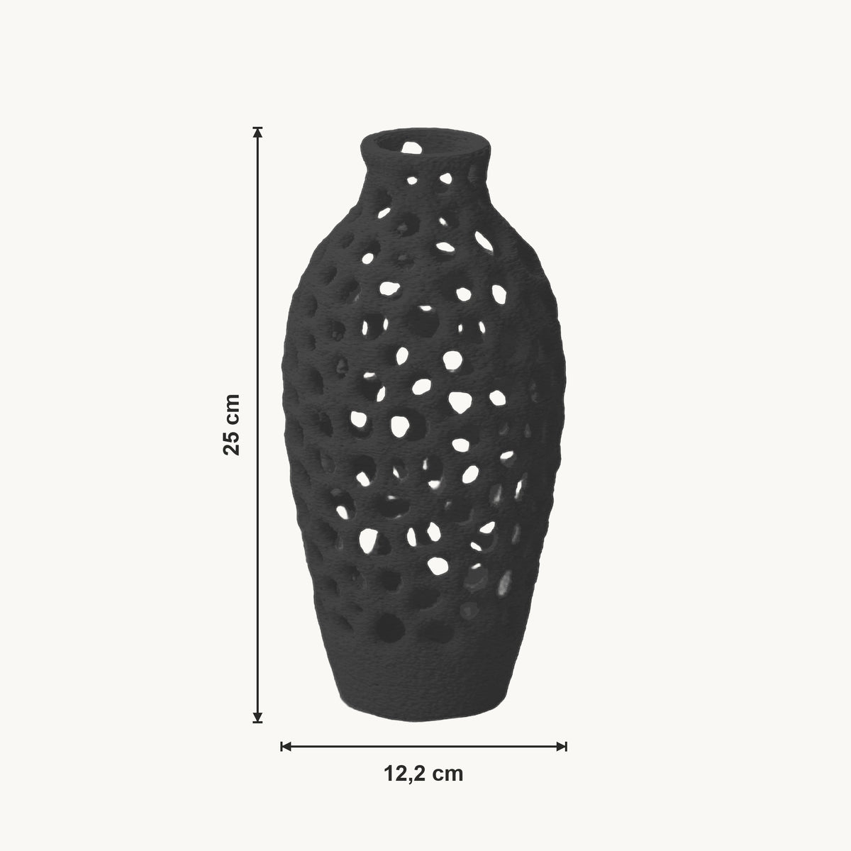Ulani - Geperforeerde Organische Sculpturale Vaas — maat (zwart-25cm)