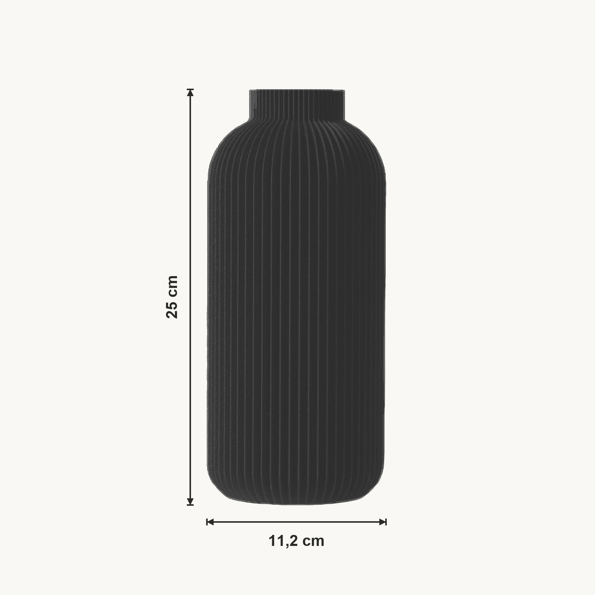 Maren - Verticaal Geribbelde Gestroomlijnde Minimalistische Vaas — maat (zwart-25cm)